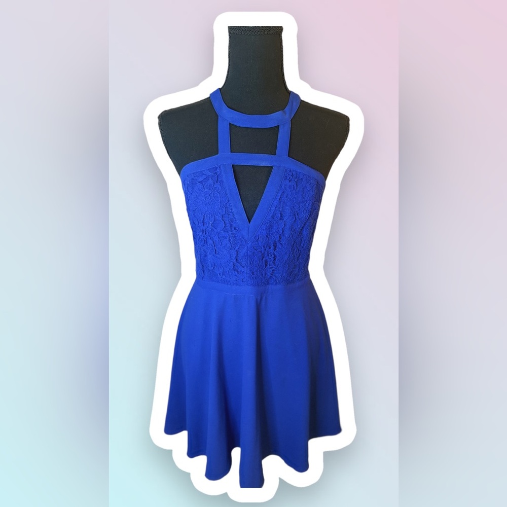 Lulus Royal Blue Strappy Backless Lace Dress